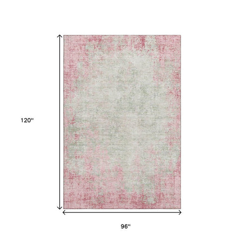 8' X 10' Pink And Ivory Abstract Washable Area Rug With UV Protection