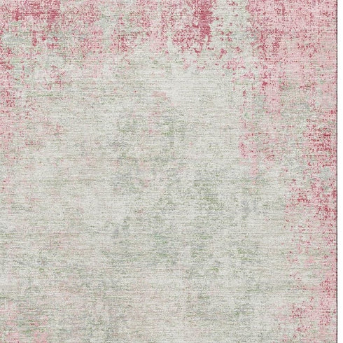 8' X 10' Pink And Ivory Abstract Washable Area Rug With UV Protection