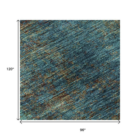 8' X 10' Teal And Brown Abstract Washable Area Rug With UV Protection