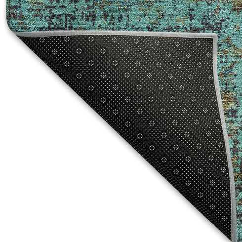 8' X 10' Teal And Brown Abstract Washable Area Rug With UV Protection