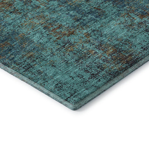 8' X 10' Teal And Brown Abstract Washable Area Rug With UV Protection