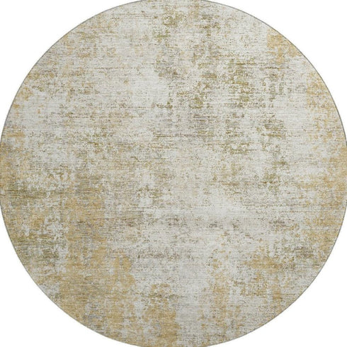 8' Wheat And Ivory Abstract Washable Round Rug With UV Protection