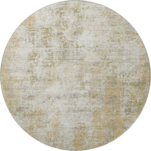 8' Wheat And Ivory Abstract Washable Round Rug With UV Protection