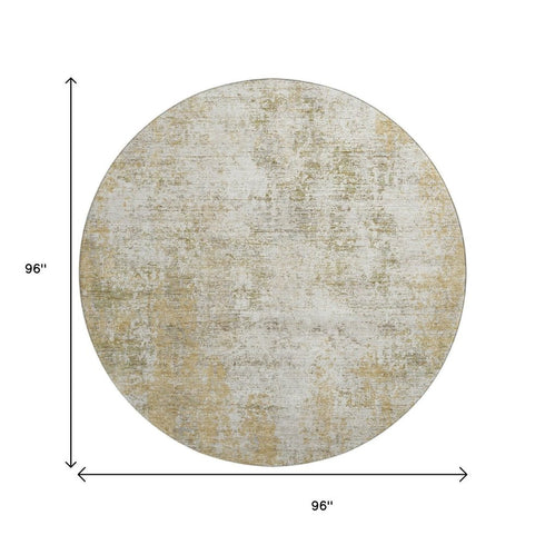 8' Wheat And Ivory Abstract Washable Round Rug With UV Protection