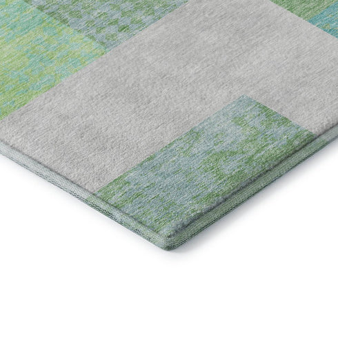 8' X 10' Artichoke Green Teal And Ivory Geometric Washable Area Rug With UV Protection