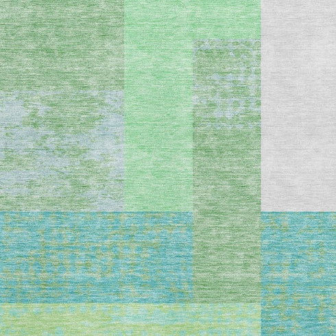 8' X 10' Artichoke Green Teal And Ivory Geometric Washable Area Rug With UV Protection