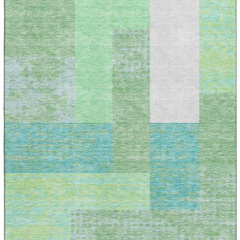 8' X 10' Artichoke Green Teal And Ivory Geometric Washable Area Rug With UV Protection
