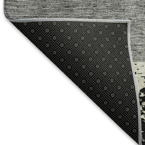 5' X 8' Black Ivory And Beige Geometric Washable Area Rug With UV Protection