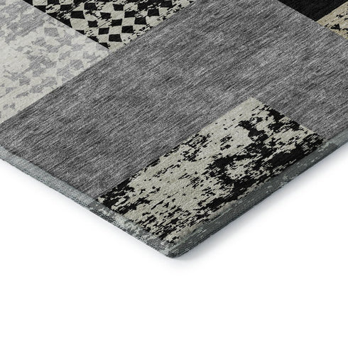 5' X 8' Black Ivory And Beige Geometric Washable Area Rug With UV Protection