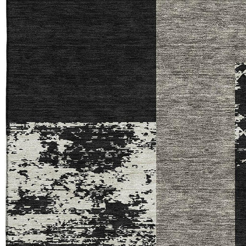 5' X 8' Black Ivory And Beige Geometric Washable Area Rug With UV Protection