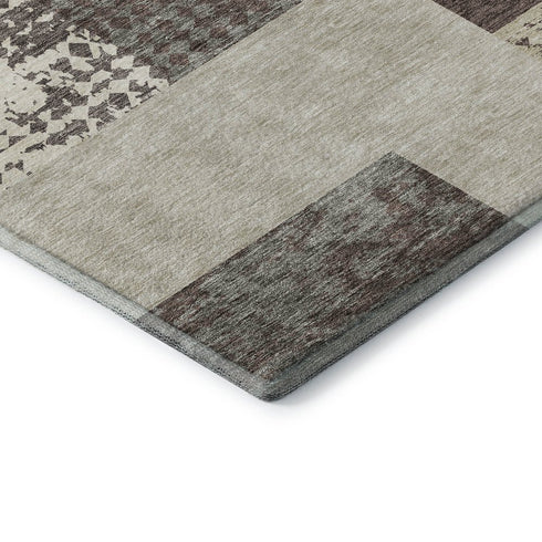 5' X 8' Brown Ivory And Beige Geometric Washable Area Rug With UV Protection