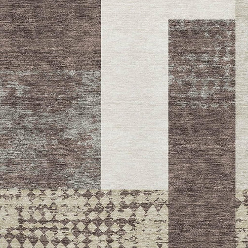 5' X 8' Brown Ivory And Beige Geometric Washable Area Rug With UV Protection