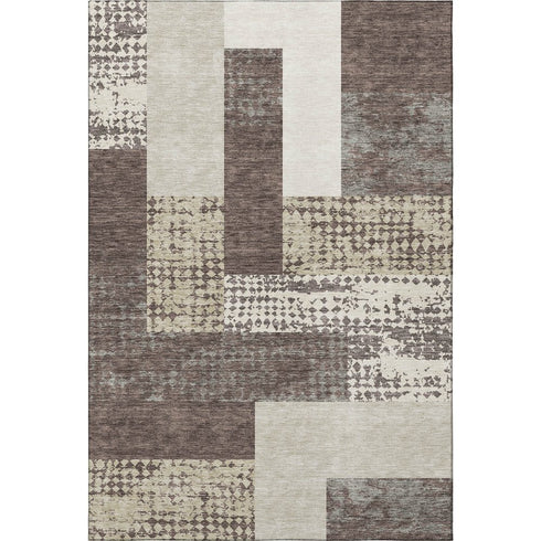 5' X 8' Brown Ivory And Beige Geometric Washable Area Rug With UV Protection