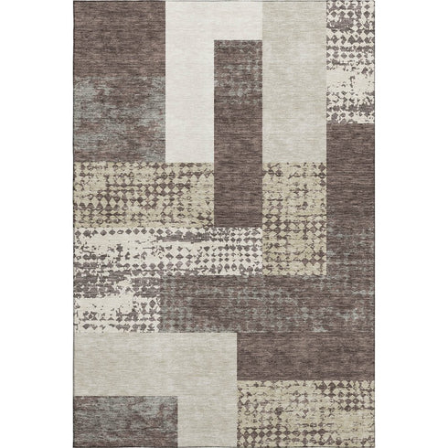 8' X 10' Brown Ivory And Beige Geometric Washable Area Rug With UV Protection