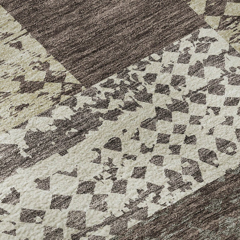 8' X 10' Brown Ivory And Beige Geometric Washable Area Rug With UV Protection