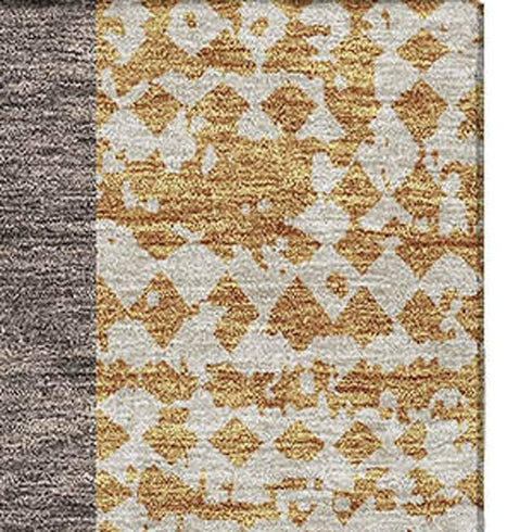 5' X 8' Coffee Gold And Ivory Geometric Washable Area Rug With UV Protection