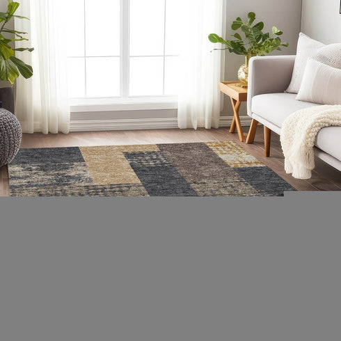 9' X 12' Coffee Gold And Ivory Geometric Washable Area Rug With UV Protection