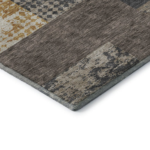 9' X 12' Coffee Gold And Ivory Geometric Washable Area Rug With UV Protection