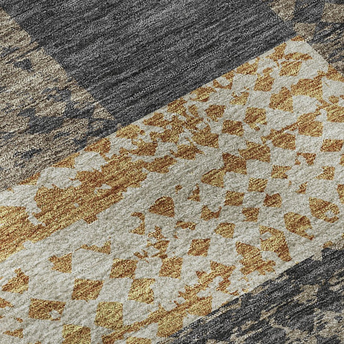 9' X 12' Coffee Gold And Ivory Geometric Washable Area Rug With UV Protection