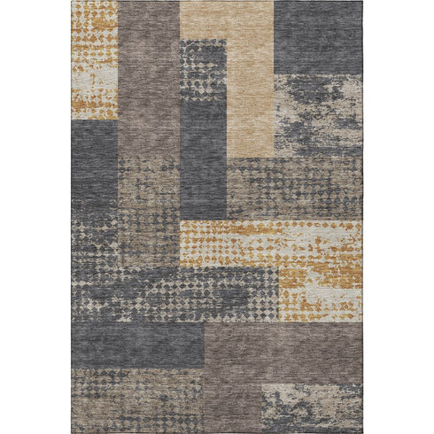 9' X 12' Coffee Gold And Ivory Geometric Washable Area Rug With UV Protection