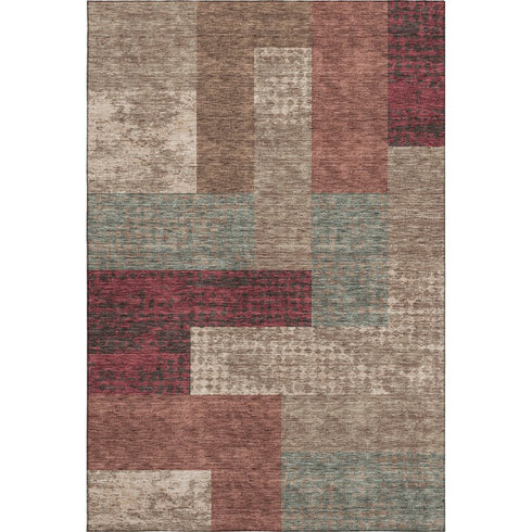 5' X 8' Coffee And Merlot Geometric Washable Area Rug With UV Protection