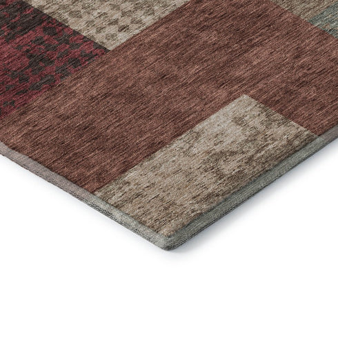 5' X 8' Coffee And Merlot Geometric Washable Area Rug With UV Protection