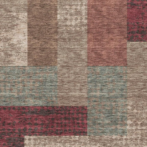 5' X 8' Coffee And Merlot Geometric Washable Area Rug With UV Protection