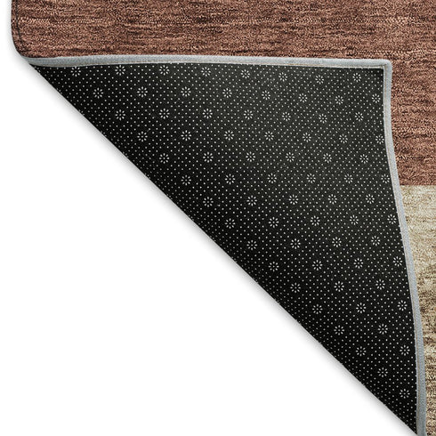 8' Coffee And Merlot Geometric Washable Round Rug With UV Protection