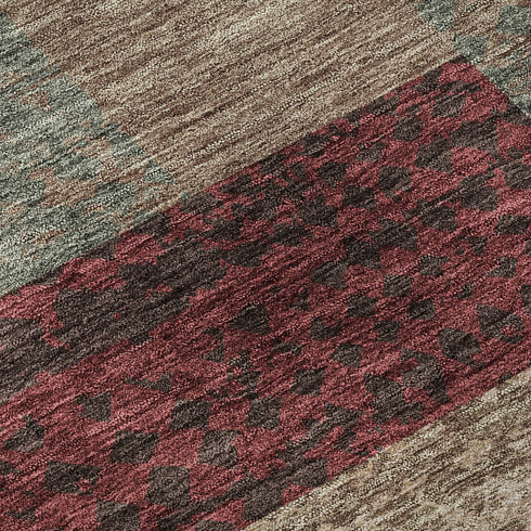 8' Coffee And Merlot Geometric Washable Round Rug With UV Protection