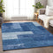 9' X 12' Navy Blue And Ivory Geometric Washable Area Rug With UV Protection