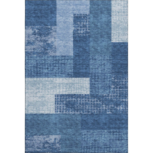 9' X 12' Navy Blue And Ivory Geometric Washable Area Rug With UV Protection