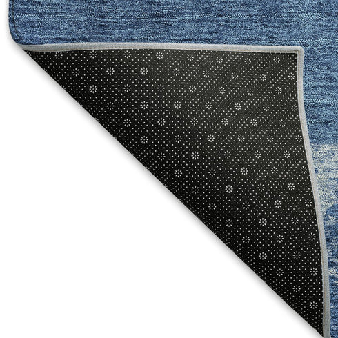 9' X 12' Navy Blue And Ivory Geometric Washable Area Rug With UV Protection