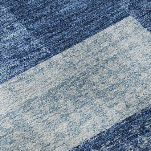 9' X 12' Navy Blue And Ivory Geometric Washable Area Rug With UV Protection