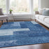 9' X 12' Navy Blue And Ivory Geometric Washable Area Rug With UV Protection