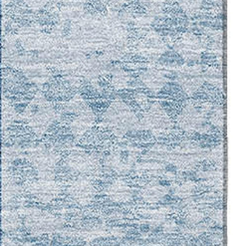 9' X 12' Navy Blue And Ivory Geometric Washable Area Rug With UV Protection