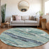 8' Artichoke Green Teal And Ivory Abstract Washable Round Rug With UV Protection