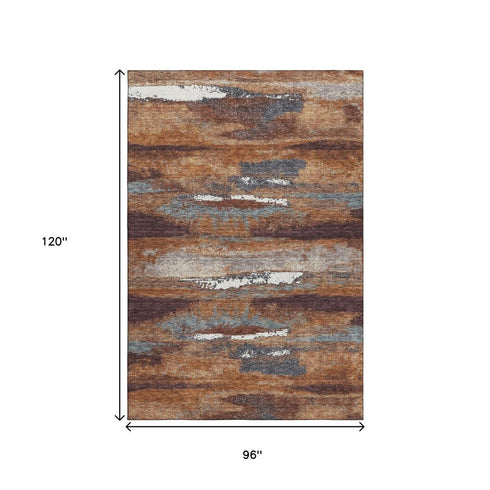 8' X 10' Copper Ivory And Gray Abstract Washable Area Rug With UV Protection