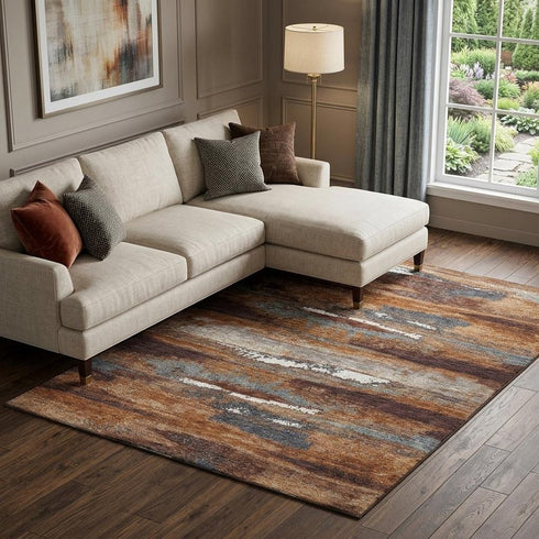 8' X 10' Copper Ivory And Gray Abstract Washable Area Rug With UV Protection