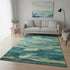 5' X 8' Emerald Ivory And Teal Abstract Washable Area Rug With UV Protection