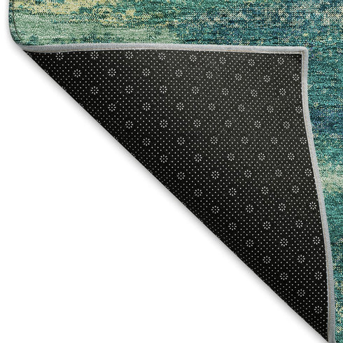 5' X 8' Emerald Ivory And Teal Abstract Washable Area Rug With UV Protection