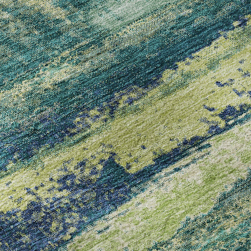 5' X 8' Emerald Ivory And Teal Abstract Washable Area Rug With UV Protection