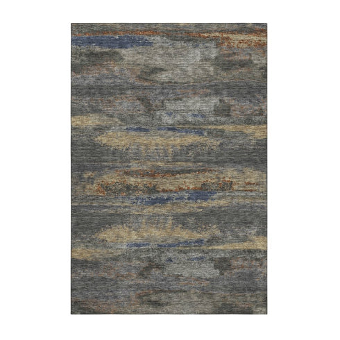 5' X 8' Graphite Gold And Blue Abstract Washable Area Rug With UV Protection