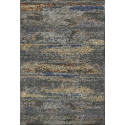 5' X 8' Graphite Gold And Blue Abstract Washable Area Rug With UV Protection