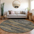 8' Graphite Gold And Blue Abstract Washable Round Rug With UV Protection