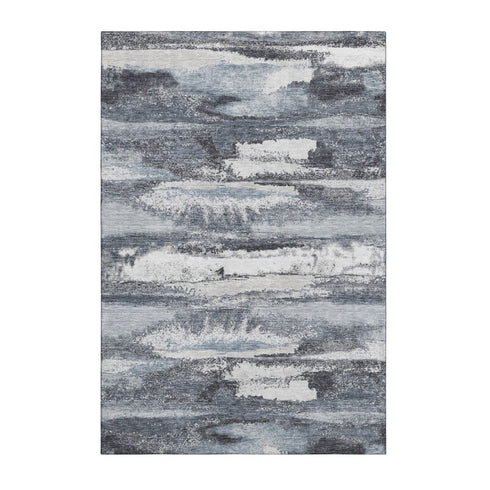 5' X 8' Gray And Ivory Abstract Washable Area Rug With UV Protection