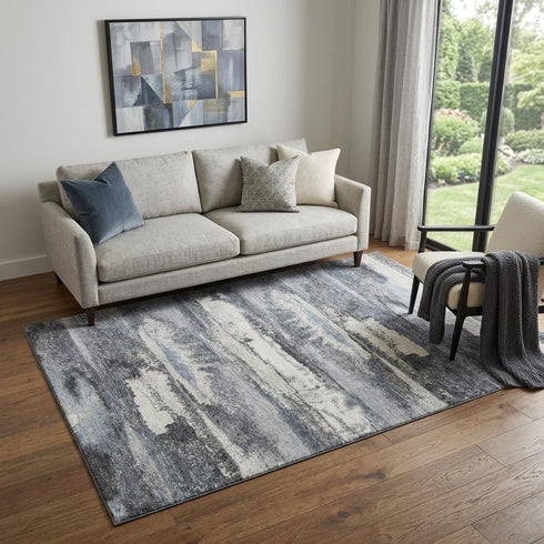 5' X 8' Gray And Ivory Abstract Washable Area Rug With UV Protection