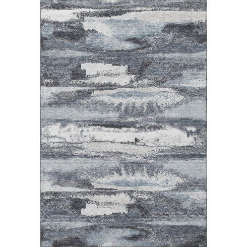 5' X 8' Gray And Ivory Abstract Washable Area Rug With UV Protection