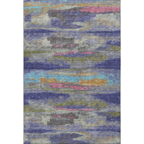 5' X 8' Lavender Pink And Orange Abstract Washable Area Rug With UV Protection