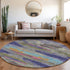 8' Lavender Pink And Orange Abstract Washable Round Rug With UV Protection