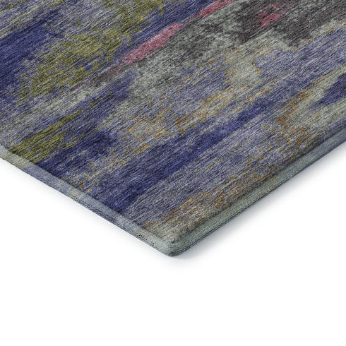 8' Lavender Pink And Orange Abstract Washable Round Rug With UV Protection